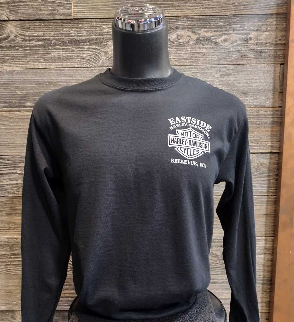 トップス HARLEY-DAVIDSON CAFE LONG SLEEVE TEE Harley-Davidson Men's Orange Bar & Shield Logo Long Sleeve