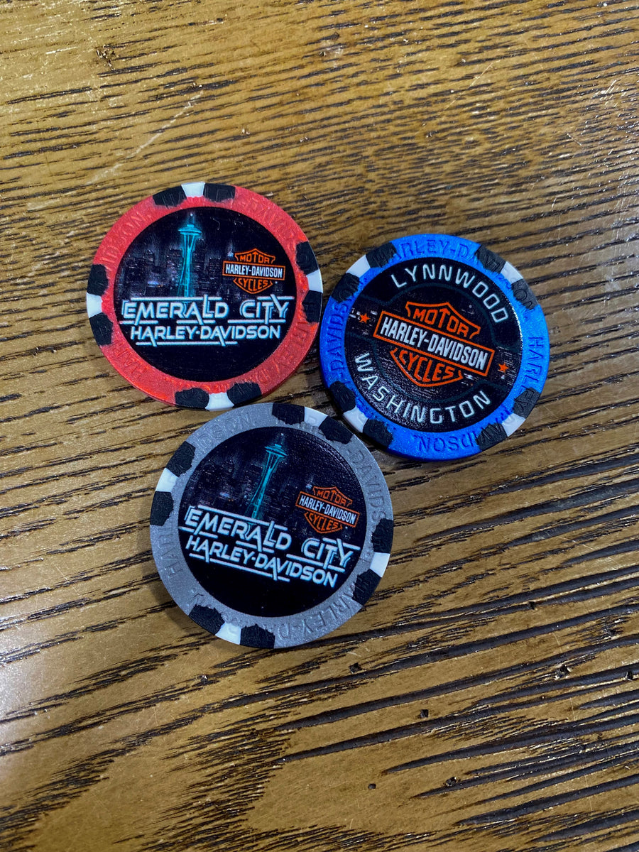 Lot De 4 Jetons De Poker Harley Davidson - Couleurs Différentes, Jamais Utilisés