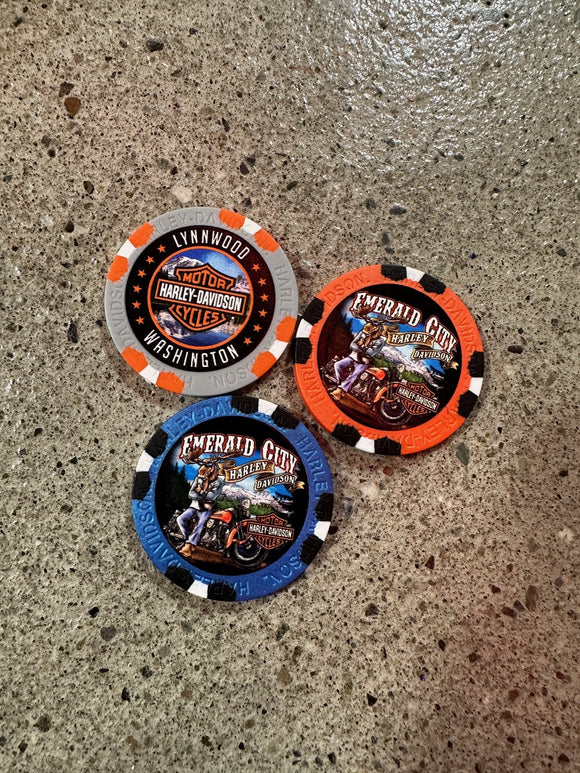 Emerald City Harley-Davidson Poker Chips Set of 3