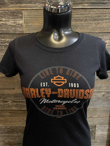 Mt. Rainier Harley-Davidson®  Woman's Black Rhinestone Tee