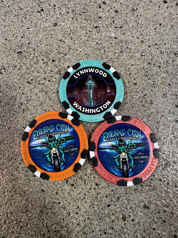 Emerald City Harley-Davidson Poker Chips Set of 3