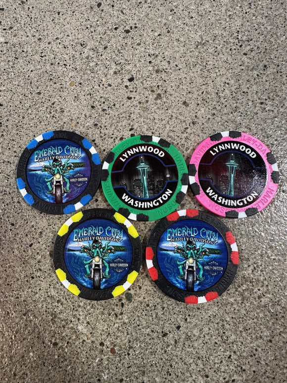 Emerald City Harley-Davidson Poker Chips Set of 5
